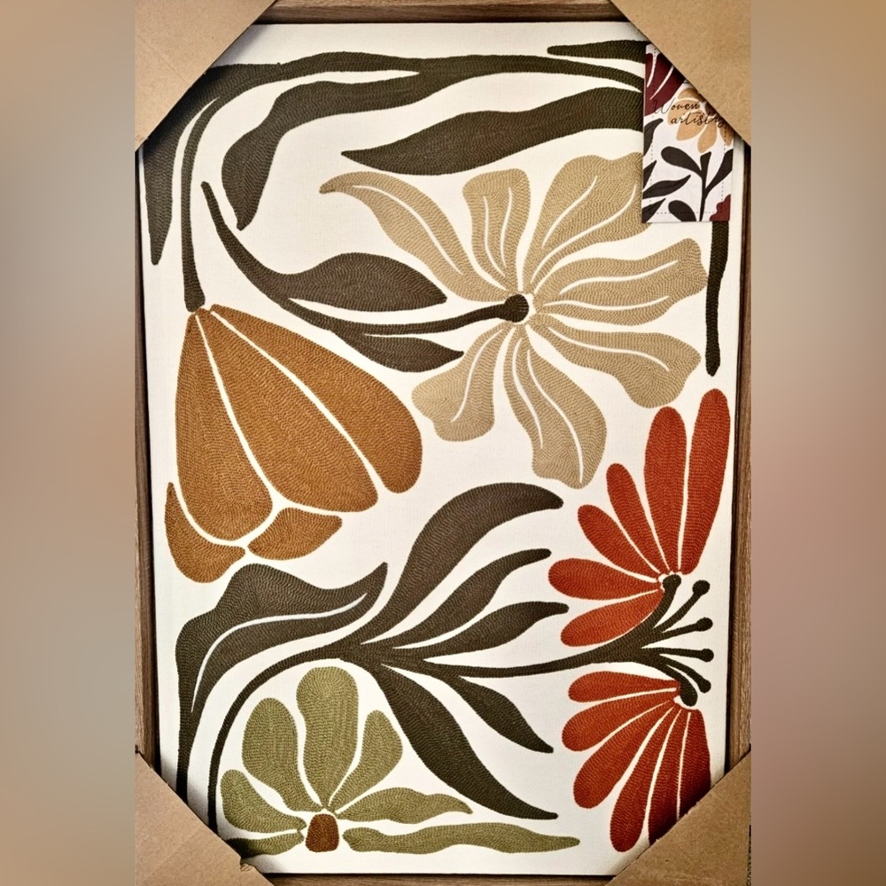 NEW BP Home Embroidery Woven Art 18" x 26" modern botanical 100% cotton.